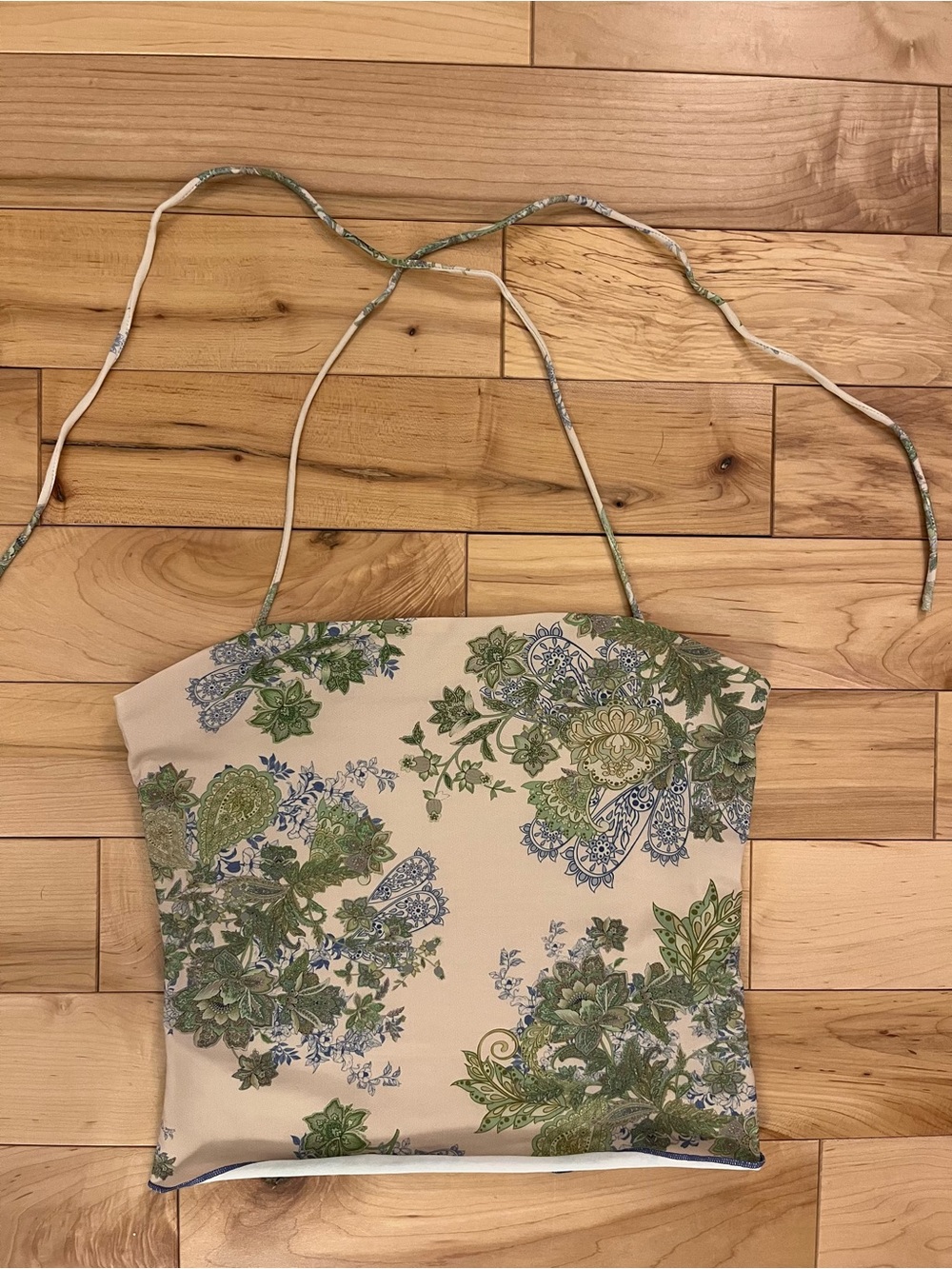 Edikted Cream Floral Paisley Strapless Halter Crop Top